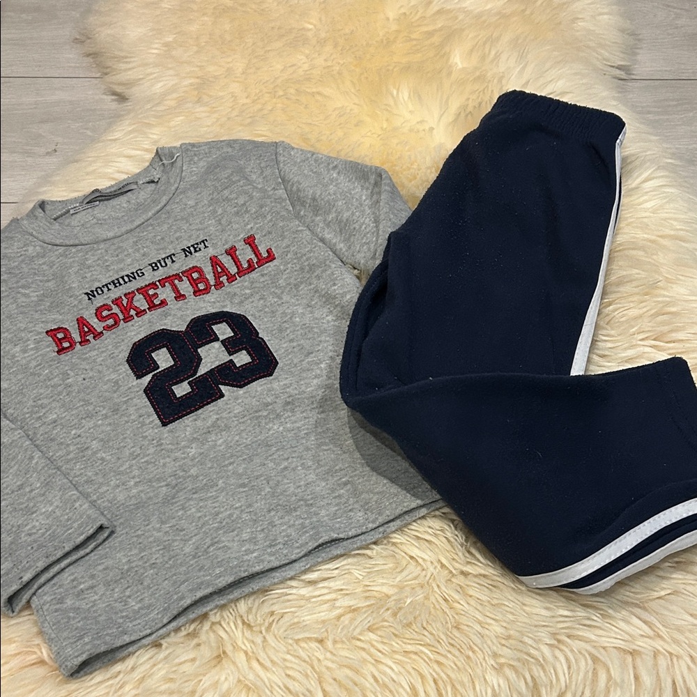Kids Gray and Navy Basketball Sweatpants Set